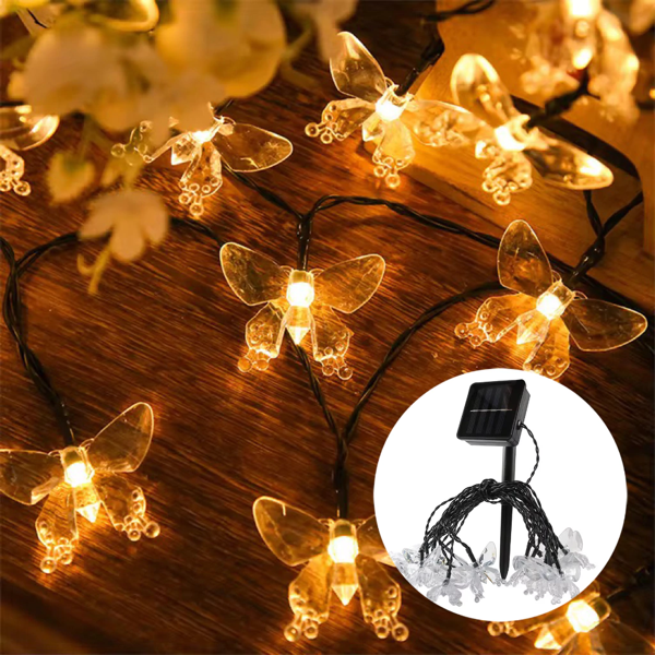 Producto - Luces Guirnalda Mariposa Solar Led Cálida 5m 20 Led Navidad