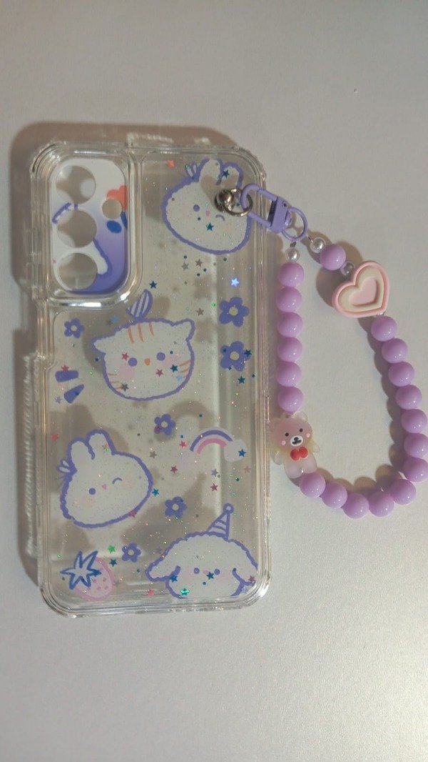 Producto - Funda Transparente Diseño Con Glitter y Cadena Conejito para Samsung A15