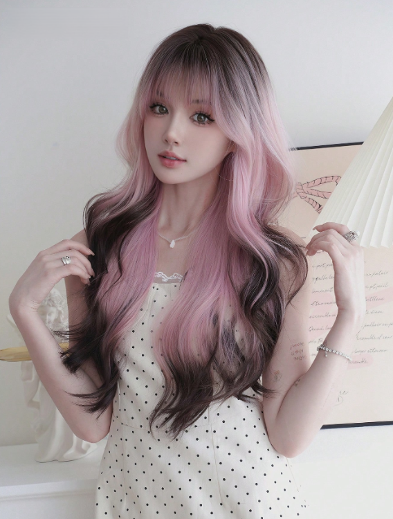 Producto - Peluca Rosa Pastel Gradiente a Negro Skintop (Soft Kanekalon)