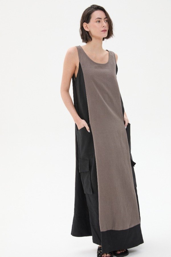 Producto - VESTIDO LARGO COMBINADO LINO