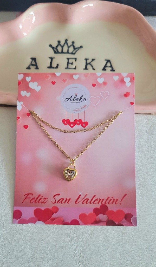 Producto - Collar corazón cubic  de acero dorado