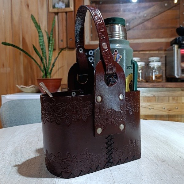 Producto - Matera ovalada de cuero repujado