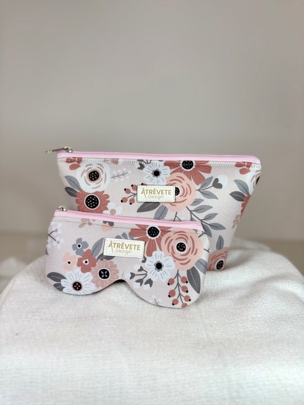 Producto - NECESER + PORTALENTES - FLOR ROSA Y GRIS