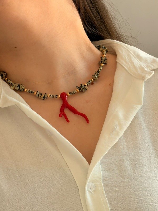 Producto - Collar Jaspe Dálmata - Coral - 2