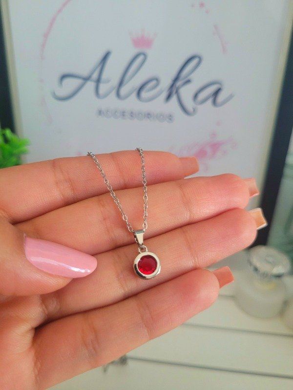 Producto - Conjunto collar y argollas cubic redondo rojo de acero quirúrgico - 2