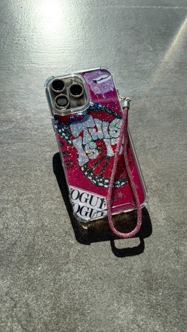 Producto - Case this is it holografica + colgante strass rosa