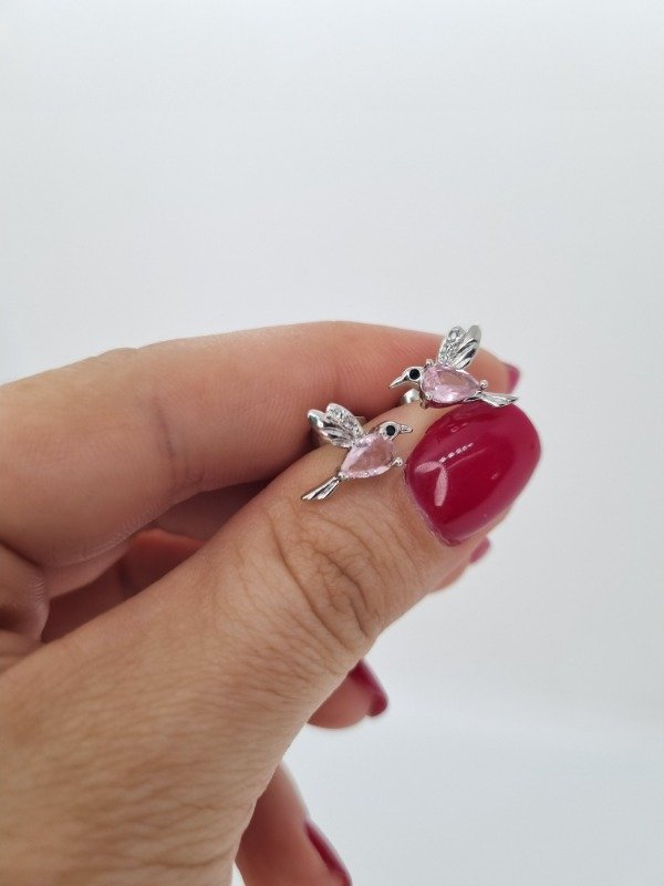 Producto - Aros acero blanco pasante colibrí ala llena gema mini m2