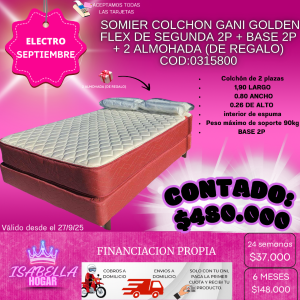 Producto - somier colchon gani golden flex de segunda 2p cod0315800