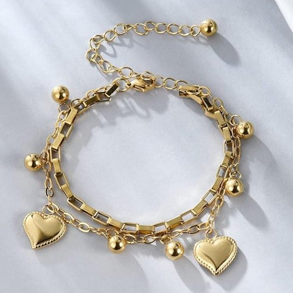 Producto - Pulsera de acero inoxidable 316L con dijes de corazón y boliitas - 5