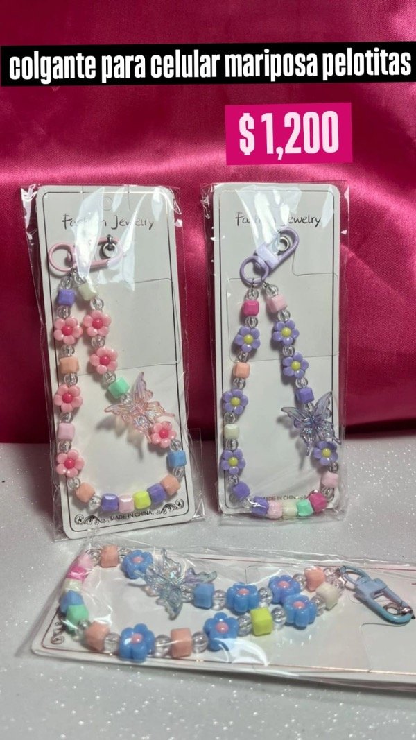Producto - Colgante para celular de mariposa con perlas