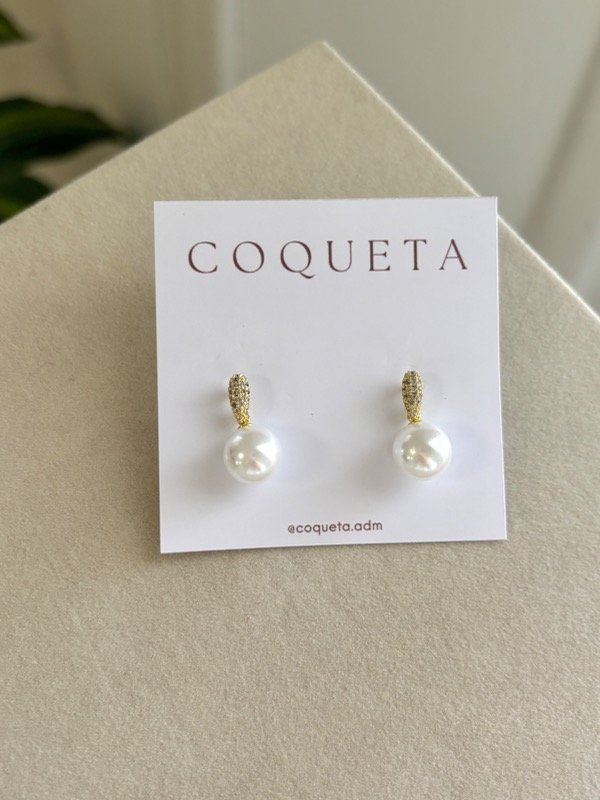 Producto - Aro Pasante MicroCristales con Perla Colgante Acero Dorado