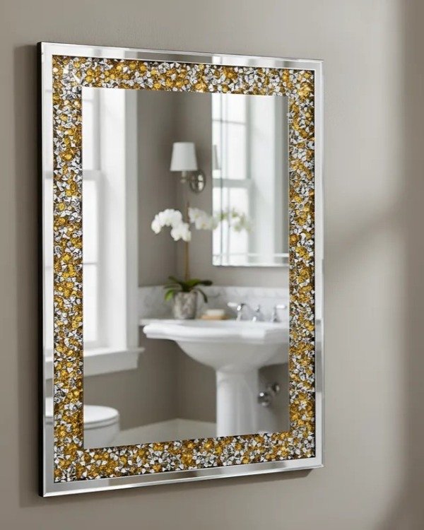 Producto - Espejo Lujo De 70x50cm Con Marco Acero Y Diamantes