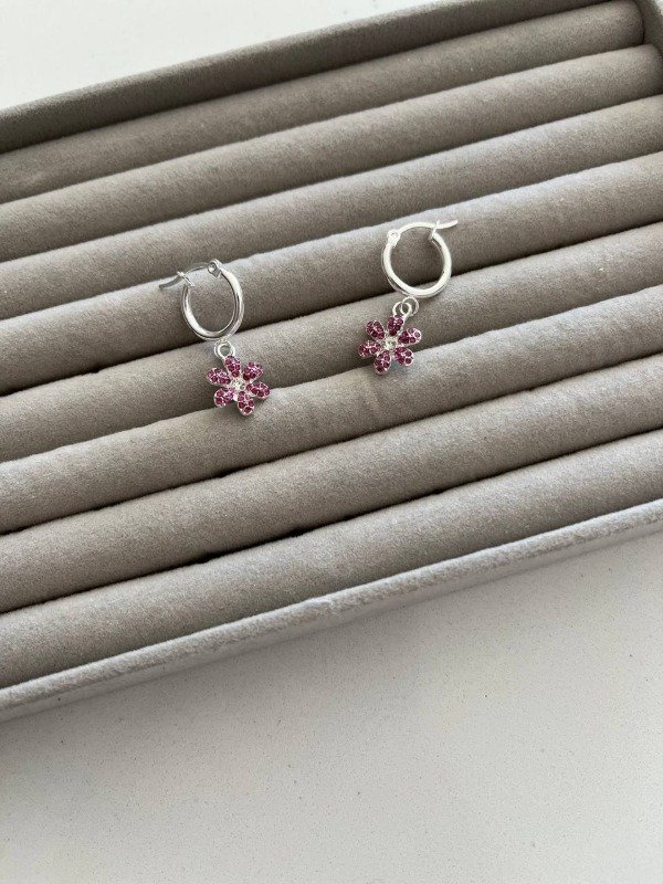 Producto - Aros Argolla C/ Flor Fucsia A.B