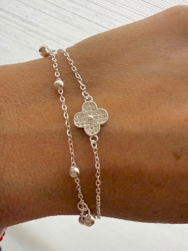 Producto - Pulsera doble/ trébol plata 925