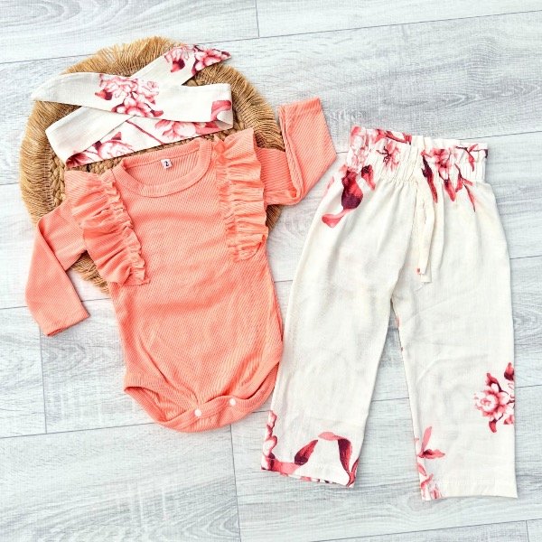 Producto - CONJUNTO ISABELLA NARANJA C/BLANCO (VINCHA + BODY + PALAZO)