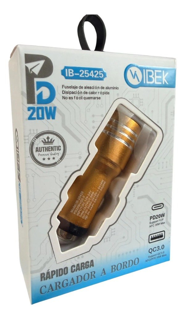 Producto - Cargador para Auto 20W con USB + Tipo c Ibek IB 25425 Amarillo - 1