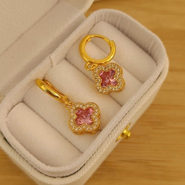 Producto - Aros Acero Gold Premium Van Cleef Cubic Pink