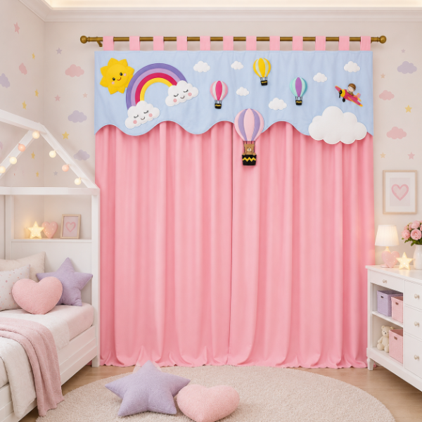 Producto - Cortinas Infantiles Personalizadas - Sueño Entre Las Nubes (Rosa) - 0
