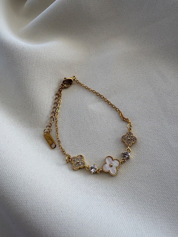Producto - Pulsera FLOR VC blanca - Acero dorado