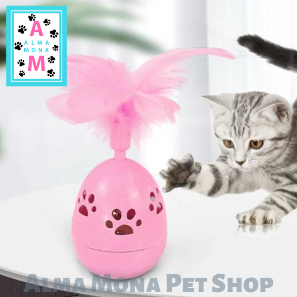 Producto - Juguete Para Gato Diseño De Huevo Balancín Con Pluma (Celeste)