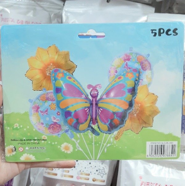 Producto - Set 5 Globos - Mariposa con Carita y Flores