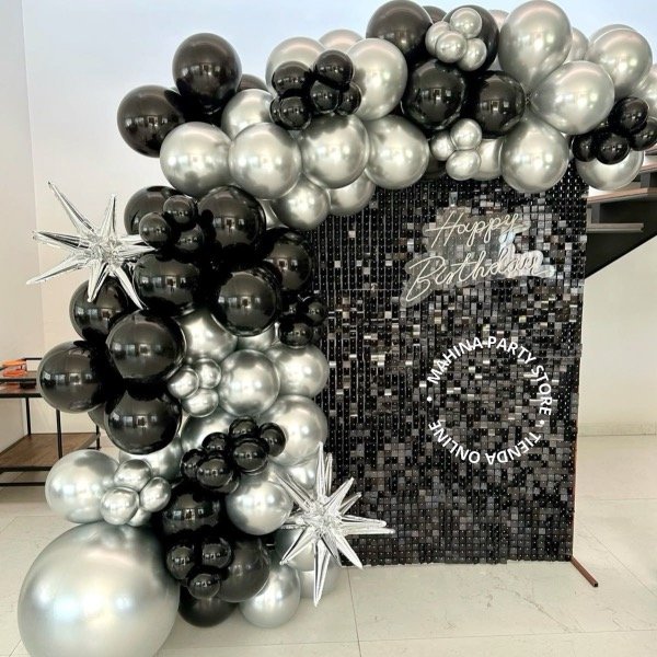 Producto - Set globos Negro y plata 100 piezas