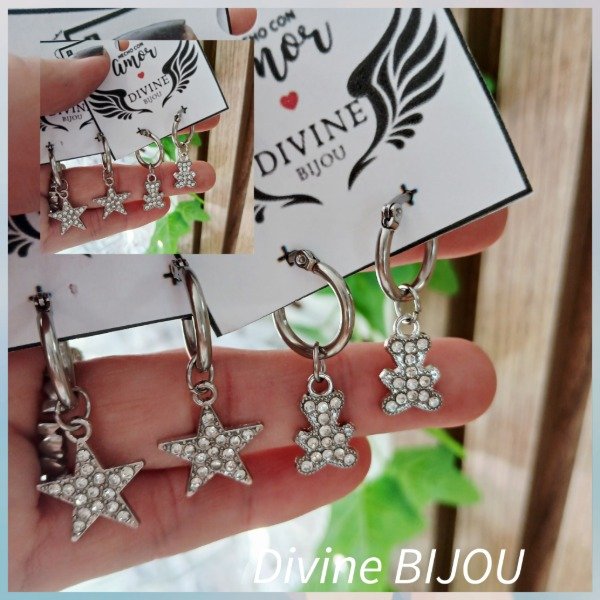 Producto - Argollas con dijes strass acero
