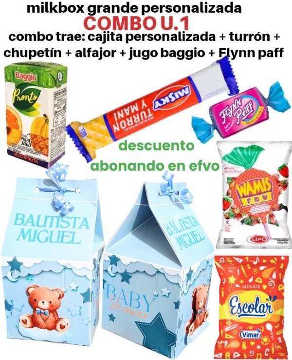 Producto - Combo U.1 milkbox personalizada con golosinas