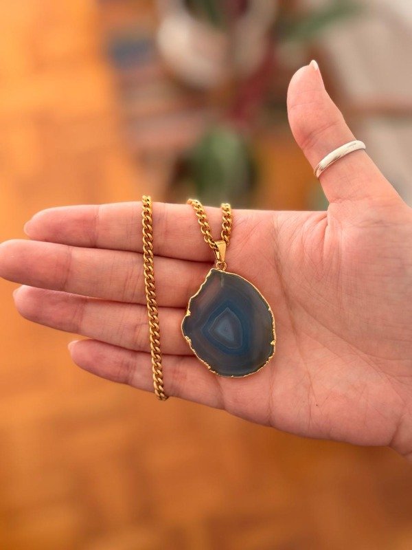 Producto - Collar Amor - Agata Azulado con cadena AD 4