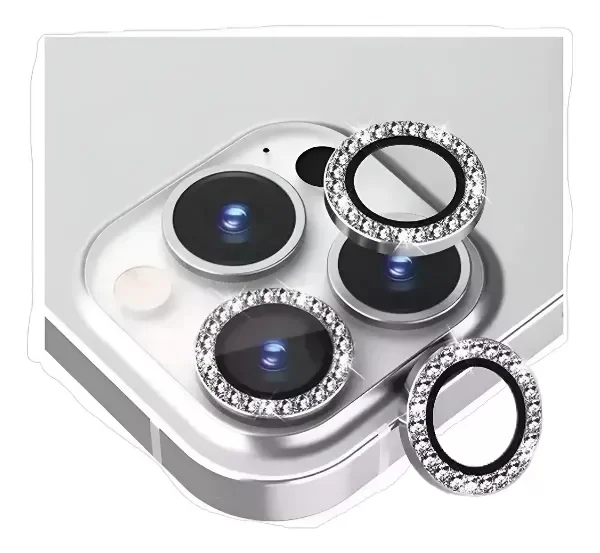 Producto - Protector de cámara Strass Plateado Para iPhone 15 - 15 Plus