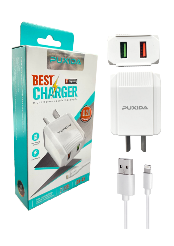 Producto - CARGADOR PUXIDA 2 USB A LIGHTNING DK-45 4.2A
