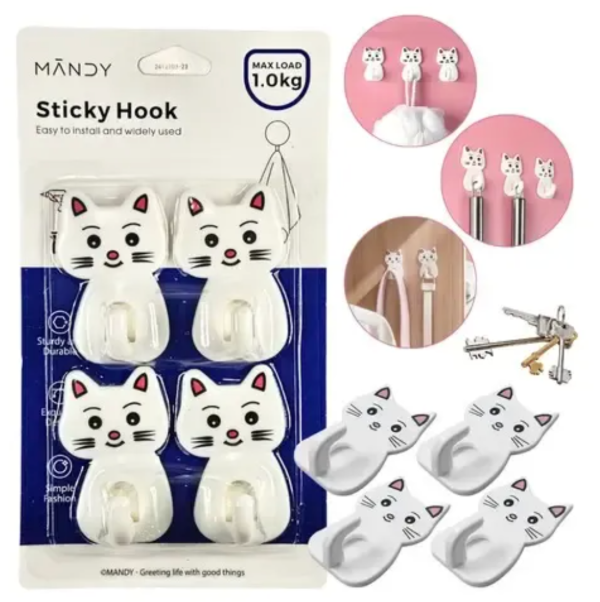 Producto - Ganchos adhesivos gato x4