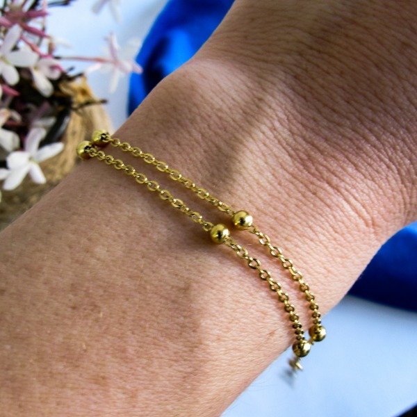 Producto - Pulsera Doble Cadena con Bolitas