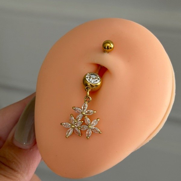 Producto - Piercing de ombligo colgante: flores doradas