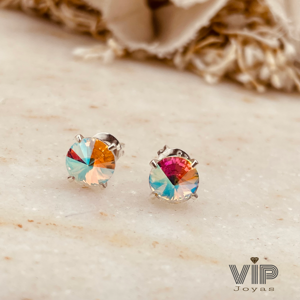 Producto - Aros Cristal Blanco Tornasol 8mm Plata 925