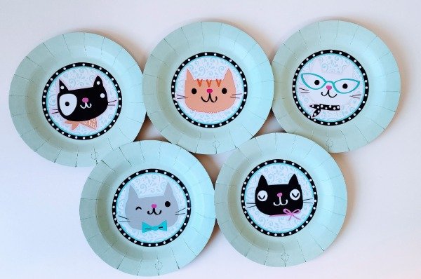 Producto - Gatitos Platos Descartables X 5 Unidades Verde Agua
