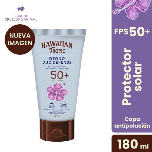 Producto - PROTECTOR SOLAR HAWAIIAN TROPIC - OZONO DUO DEFENSE - LOCION FPS 50+ 180ML