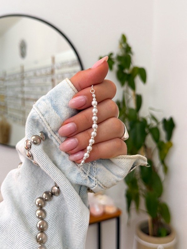 Producto - Pulsera acero blanco perlitas