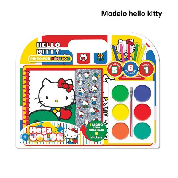 Producto - Libro para pintar anillado con 6 acuarelas 5 marcadores pincel y stickers kitty