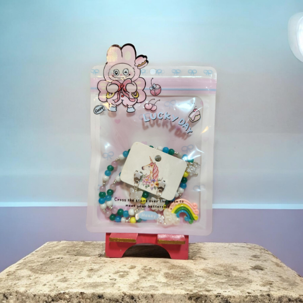 Producto - Set ARCOIRIS collar y Aros de acero con Bolsita