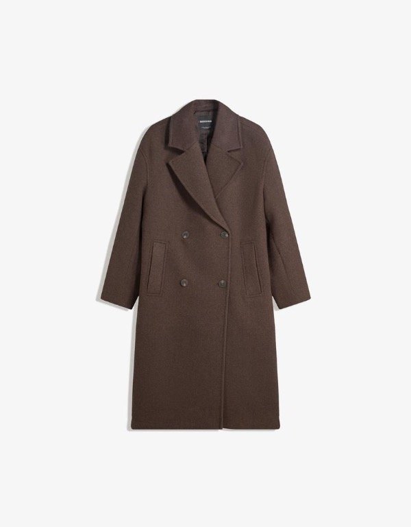 Producto - Abrigo largo paño mocca Bershka Talle XS