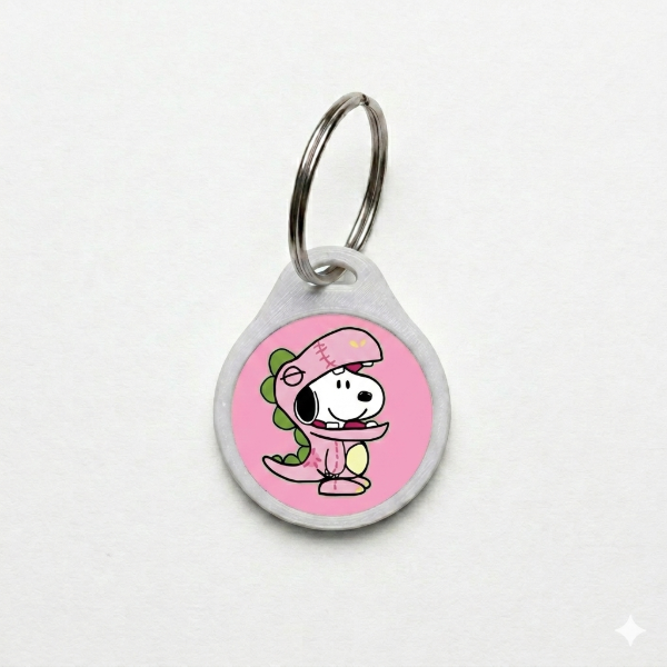 Producto - Chapita QR - Snoopy dino rosa