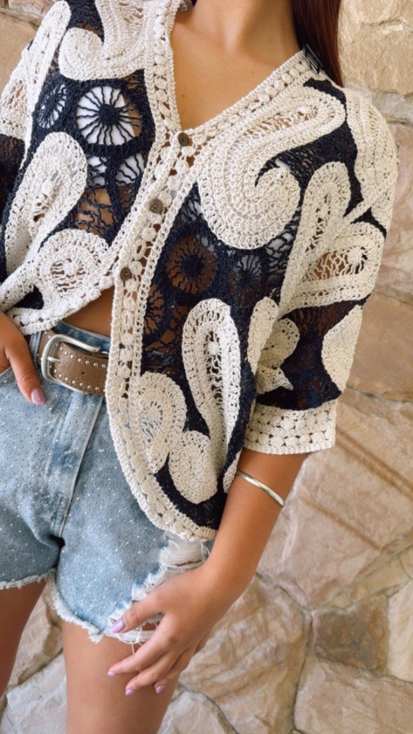Producto - SACO TEJIDO NATURAL Y AZUL