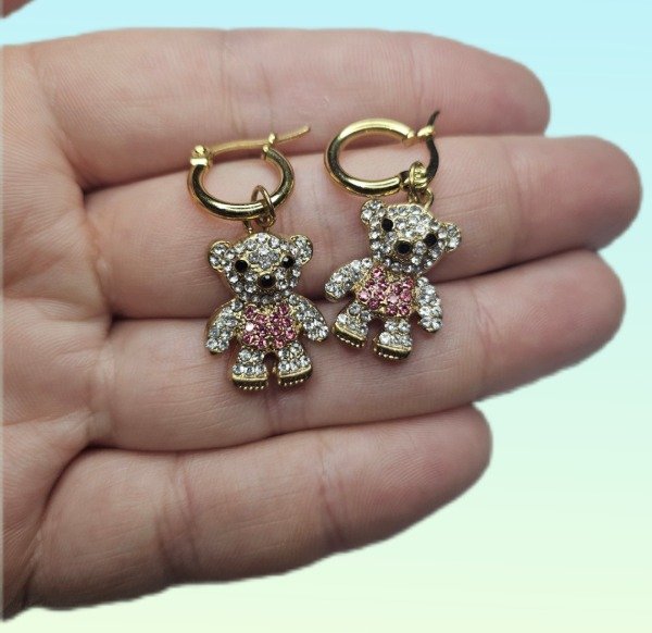 Producto - Argollitas acero dorado y oso