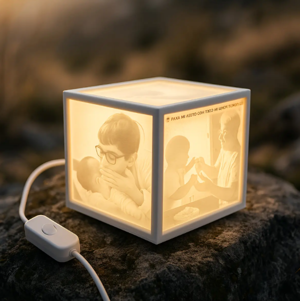 Producto - Lampara Cubo Con Foto 3d Cuadrado Velador Regalo Familiar