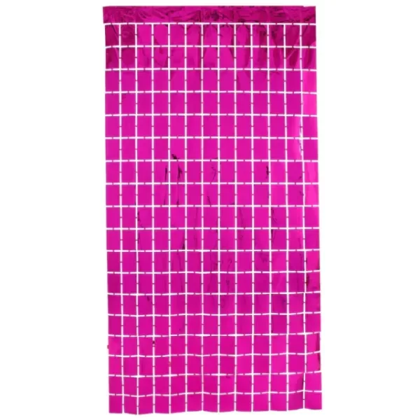 Producto - Cortina metalizada de cuadrados grandes color fucsia