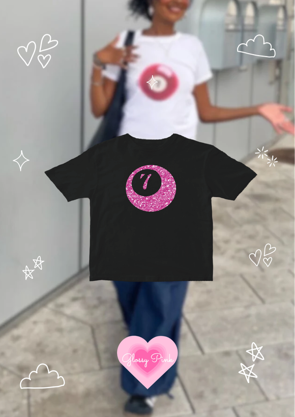 Baby tee negra bola 7 glitter algodón