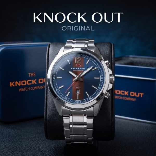 Producto - Reloj Knock Out para hombre de acero con esfera azul - 1