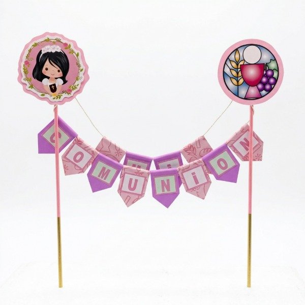 Producto - Topper banderin Mi comunion rosa