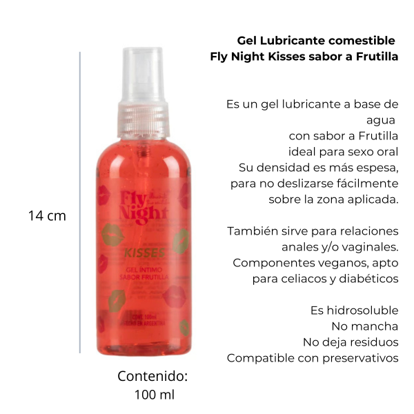 Producto - Gel Lubricante comestible Kisses Fly Night sabor a Frutilla 100ml - 1
